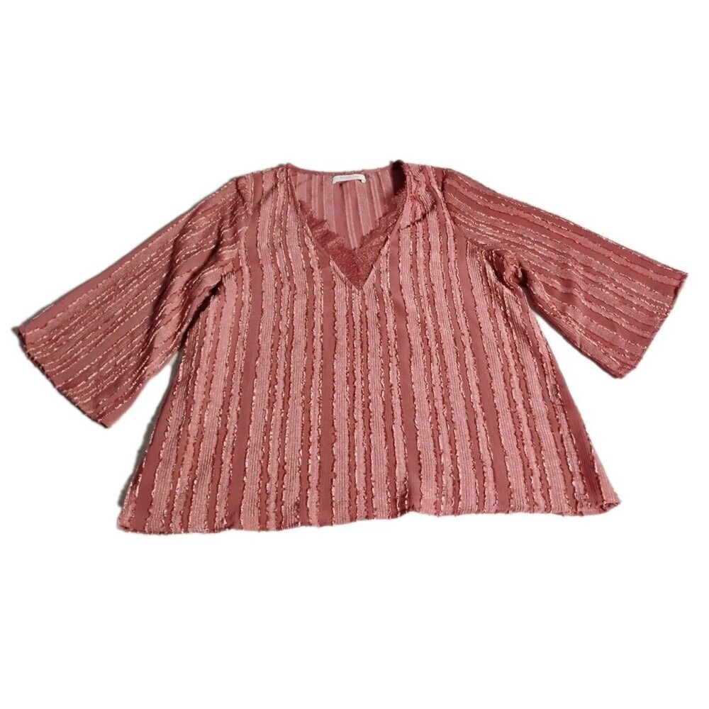 Mustard Seed Women's Dusty Rose Textured Stripe V-Neck Tunic Blouse‎ Top Size M